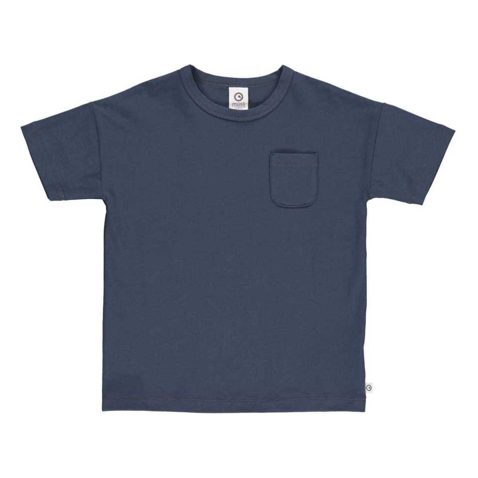 Tricou bleumarin cu buzunar, din bumbac organic