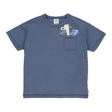 Tricou albastru cu buzunar și imprimeu mașinuțe