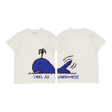 Tricou crem cu imprimeu balenă