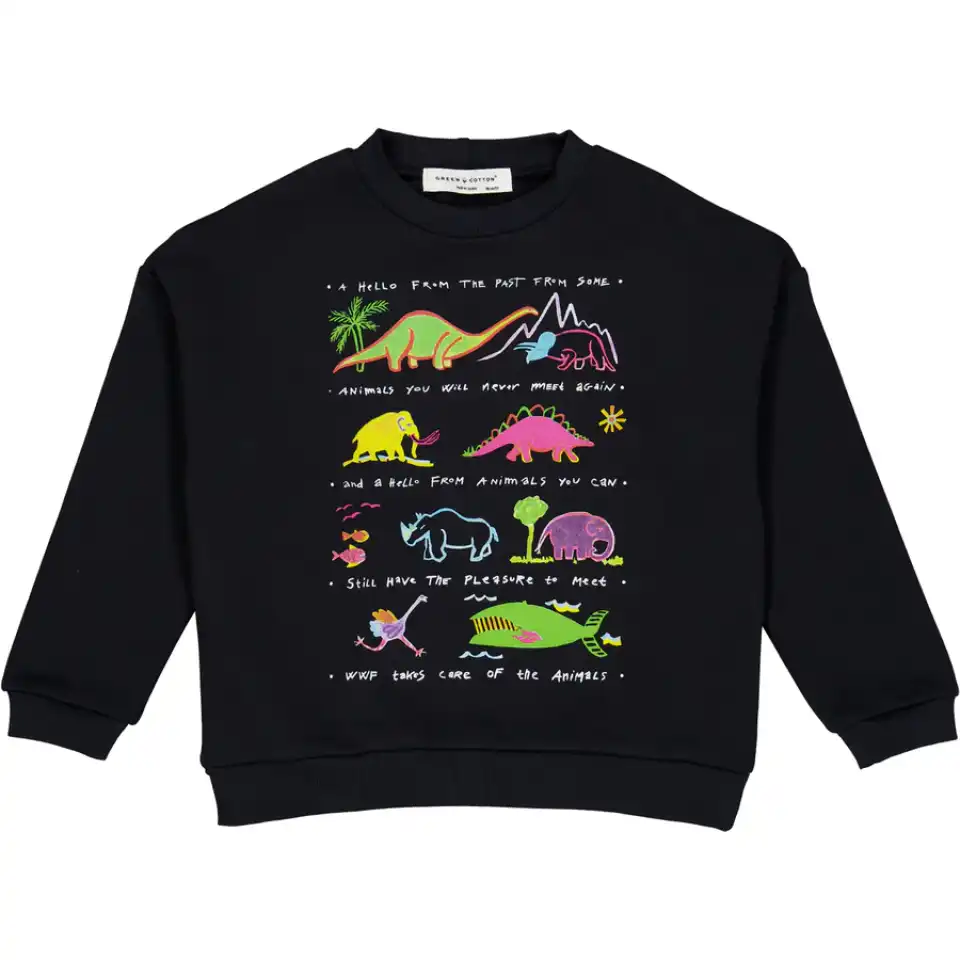 Bluză neagră groasă cu imprimeu dinozauri