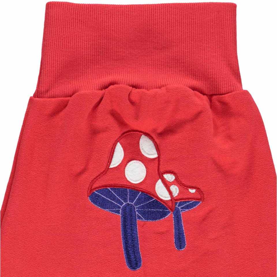 Pantaloni roșii groși cu aplicație ciupercuță