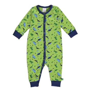 Salopetă verde intens cu imprimeu dinozauri