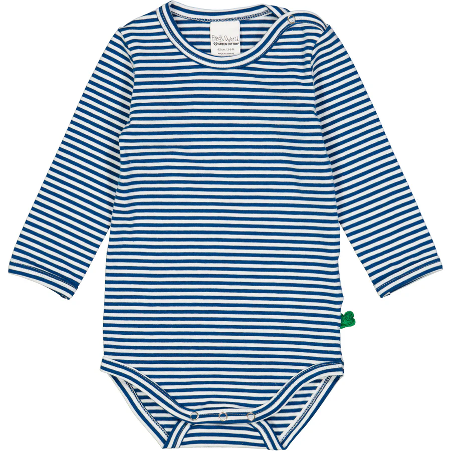 Body cu mânecă lungă cu dungi albastre pentru bebeluși