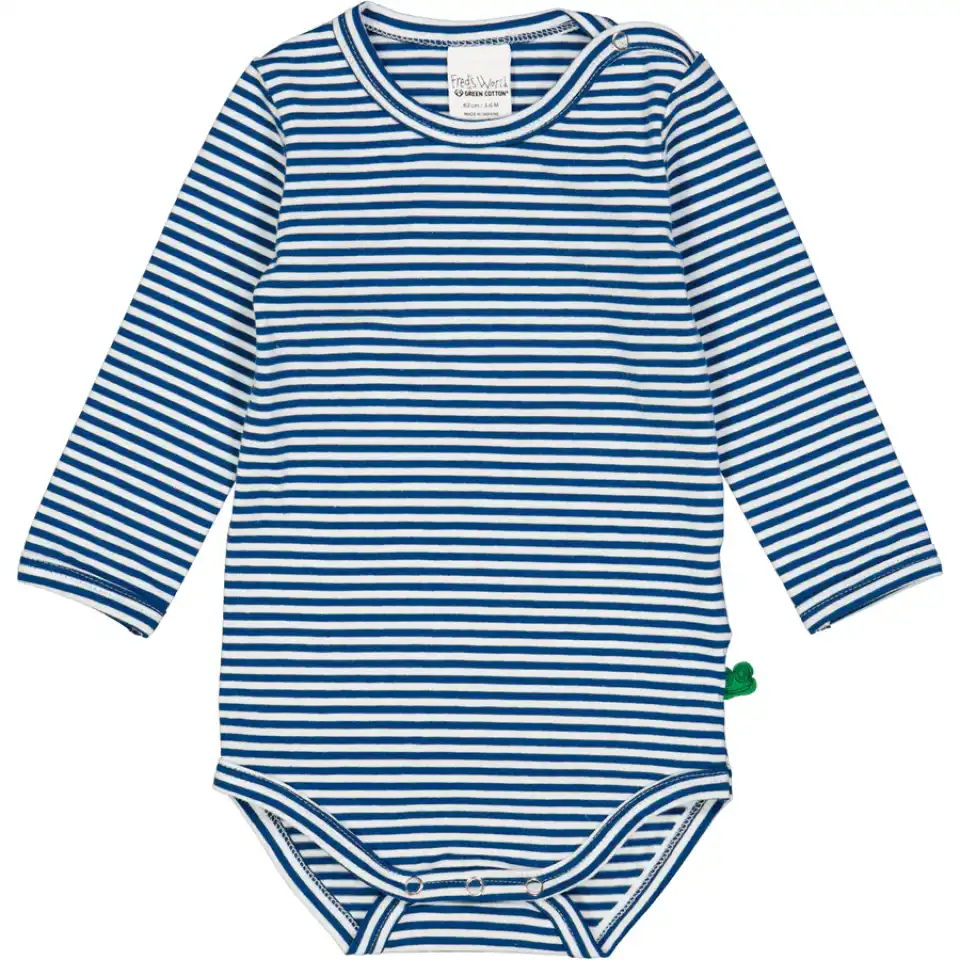 Body cu mânecă lungă cu dungi albastre pentru bebeluși