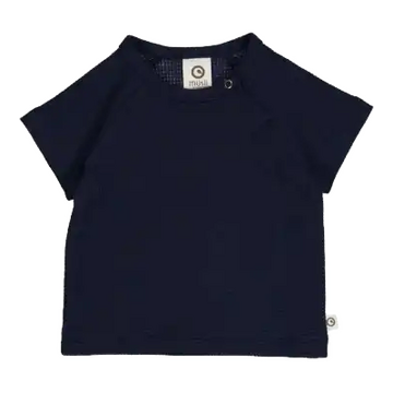 Tricou din bumbac waffle cu mânecă scurtă pentru bebeluși în nuanța albastru marin