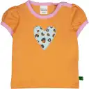 Tricou portocaliu cu mânecă scurtă și imprimeu inimă leopard