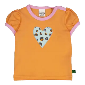 Tricou portocaliu cu mânecă scurtă și imprimeu inimă leopard