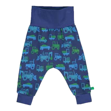 Pantaloni albaștri cu imprimeu tractoare pentru bebeluși