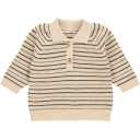 Pulover cu guler tricotat, bej cu dungi