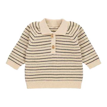 Pulover cu guler tricotat, bej cu dungi