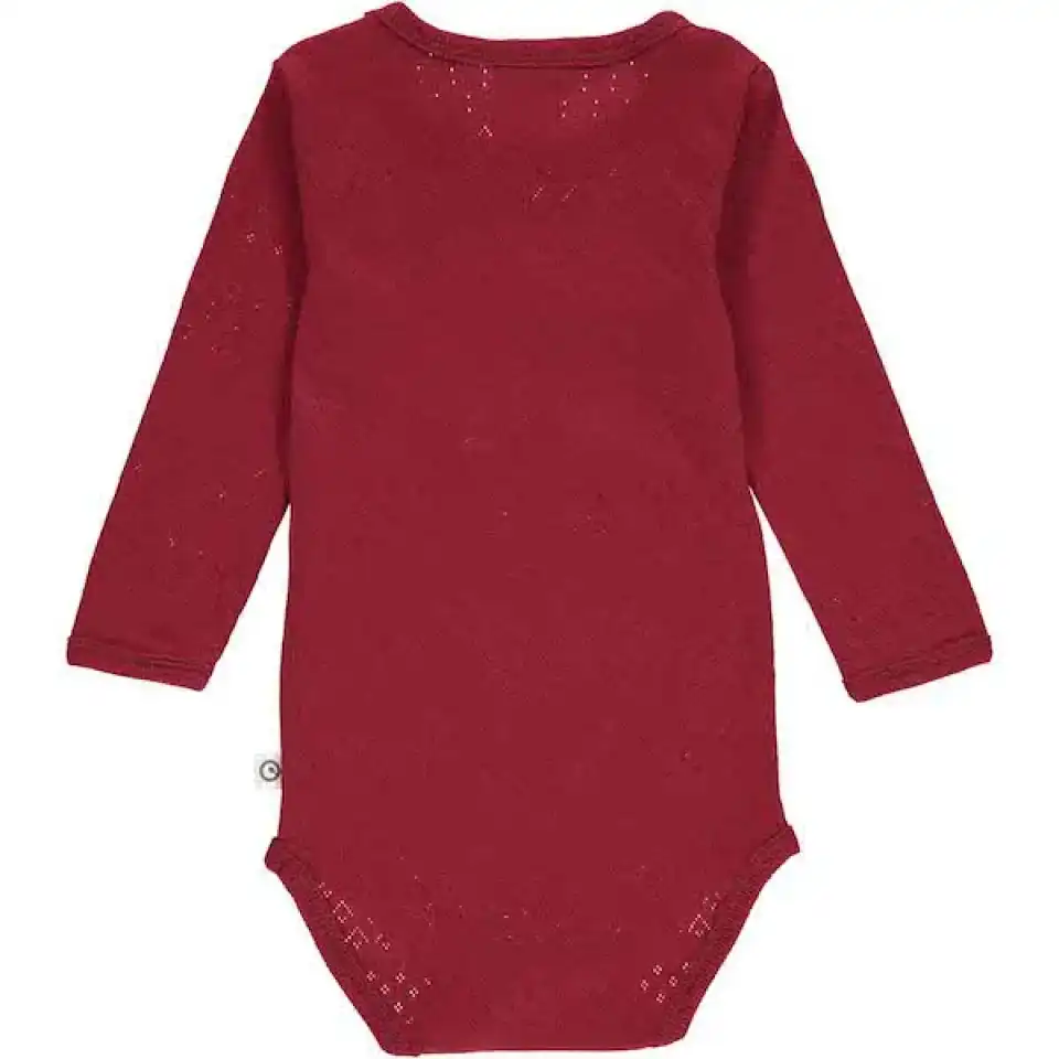 Body din bumbac pointelle, cu mânecă lungă, roșu berry