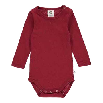Body din bumbac pointelle, cu mânecă lungă, roșu berry