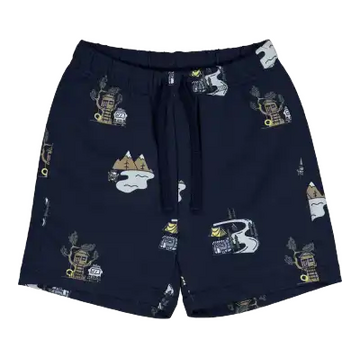 Pantaloni scurți albaștri cu imprimeu camping