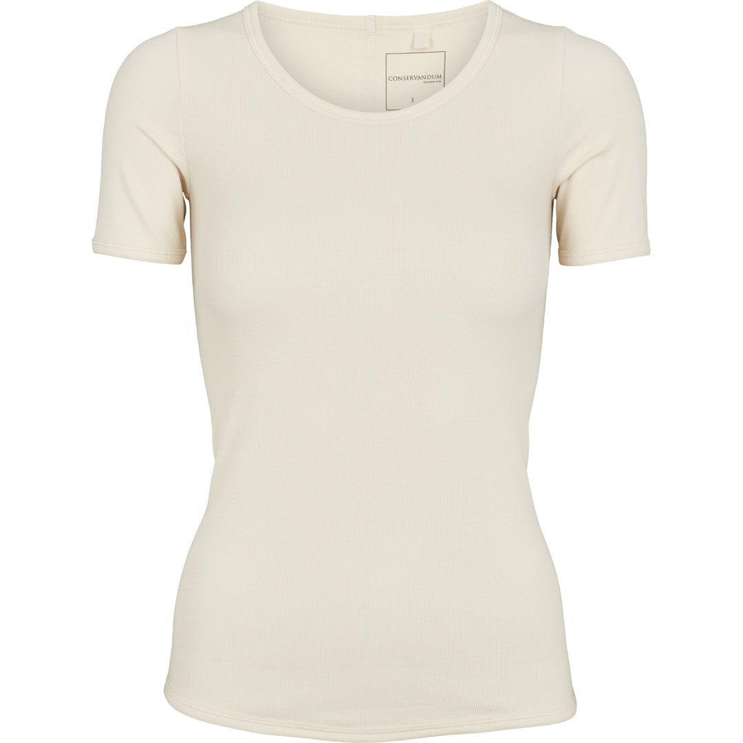 Tricou Calm Rib cu mânecă scurtă, crem