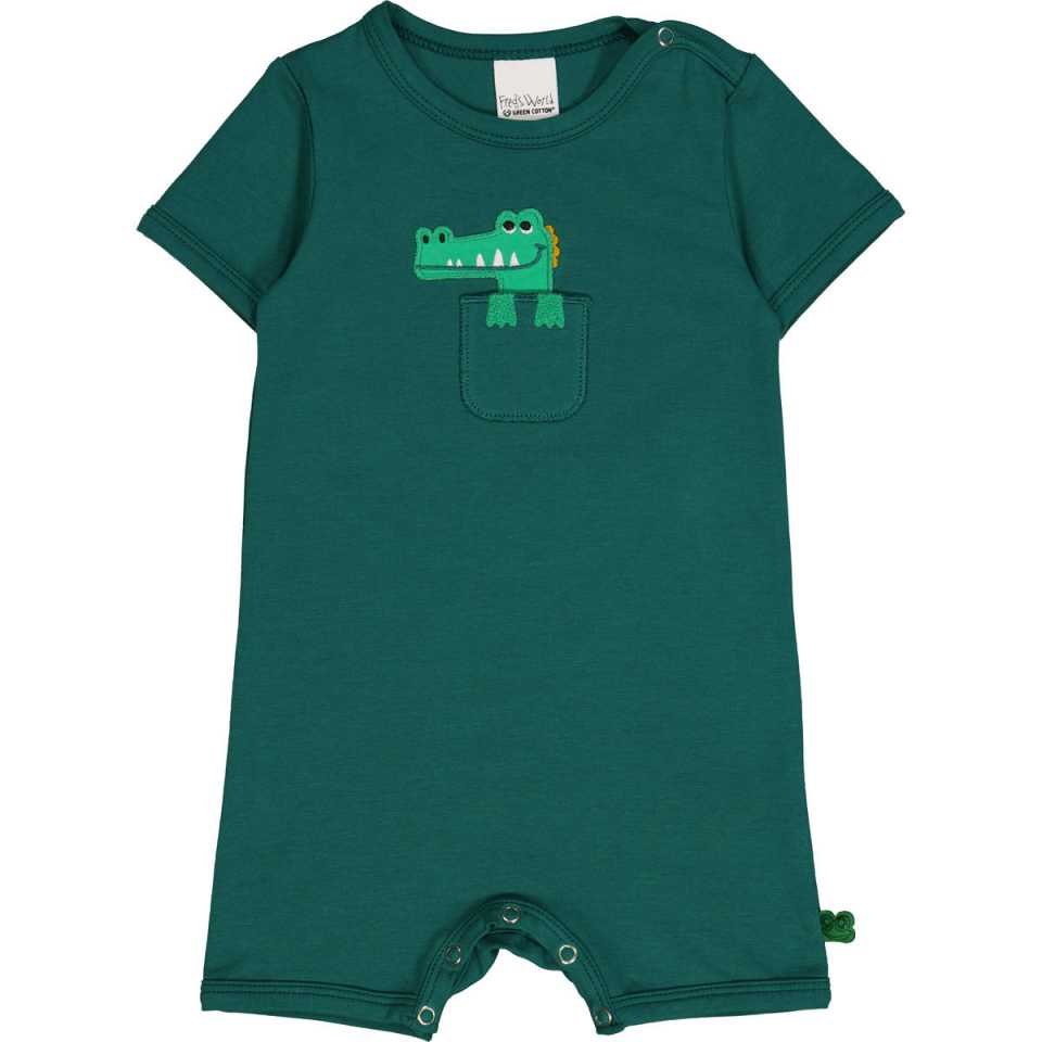 Salopetă scurtă verde cu imprimeu crocodil
