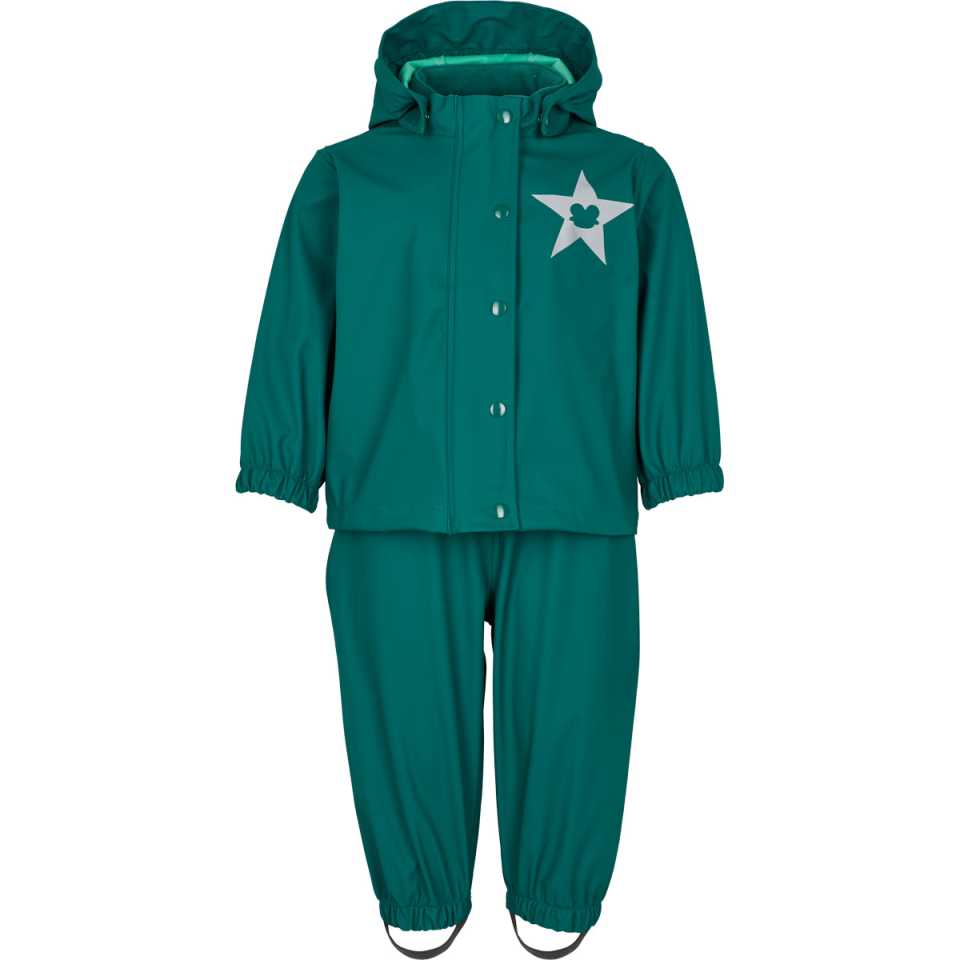 Set de ploaie format din geaca si pantaloni salopeta, verde cucumber