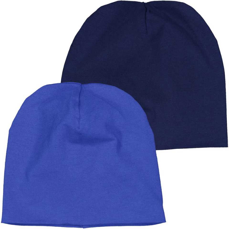 Set 2 căciulițe pentru bebeluși din bumbac organic, albastru și bleumarin