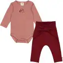 Set body mânecă lungă și pantaloni din bumbac organic, roz închis
