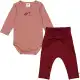 Set body mânecă lungă și pantaloni din bumbac organic, roz închis