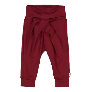 Pantaloni vișinii cu fundiță din bumbac organic