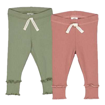 Set 2 colanți rib pentru bebeluși din bumbac organic, roz închis și verde prafuit