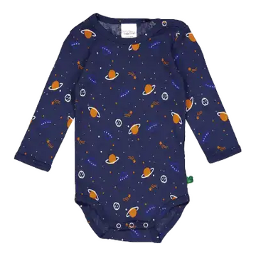 Body cu mânecă lungă și imprimeu elemente spațiale, bleumarin