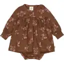 Rochie tip body cu mânecă lungă și imprimeu floricele, maro