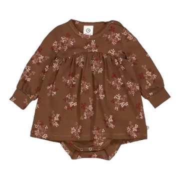 Rochie tip body cu mânecă lungă și imprimeu floricele, maro