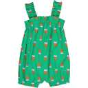 Salopetă scurtă, verde, din poplin, cu imprimeu inimioare