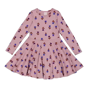 Rochie Deco învârticioasă cu imprimeu floricele, roz închis