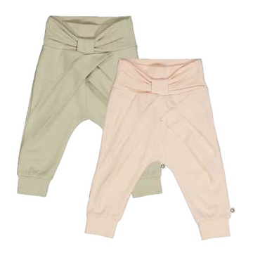 Set 2 pantaloni cu fundiță, roz deschis și verde prăfuit
