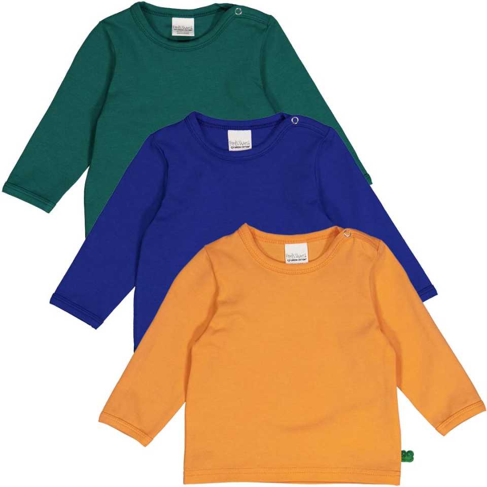 Set 3 bluze portocaliu intens, verde și bleumarin