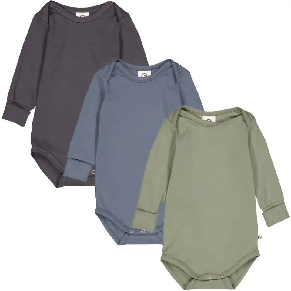 Set 3 body-uri din bumbac organic - albastru și verde