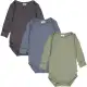 Set 3 body-uri din bumbac organic - albastru și verde