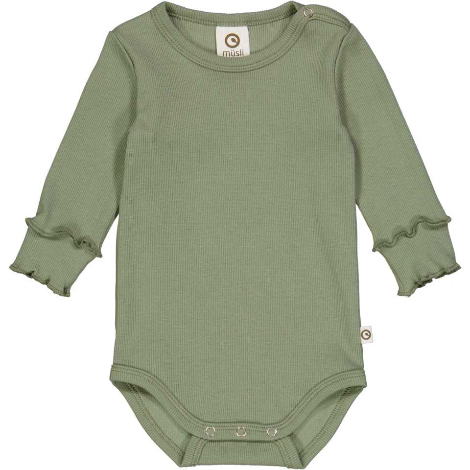 Body rib verde cu mânecă lungă Cozy me