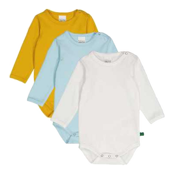 Set 3 body-uri cu mânecă lungă – aqua, alb și galben intens