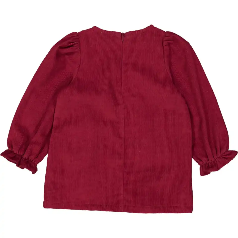 Rochiță din catifea reiată cu mânecă lungă – cabernet