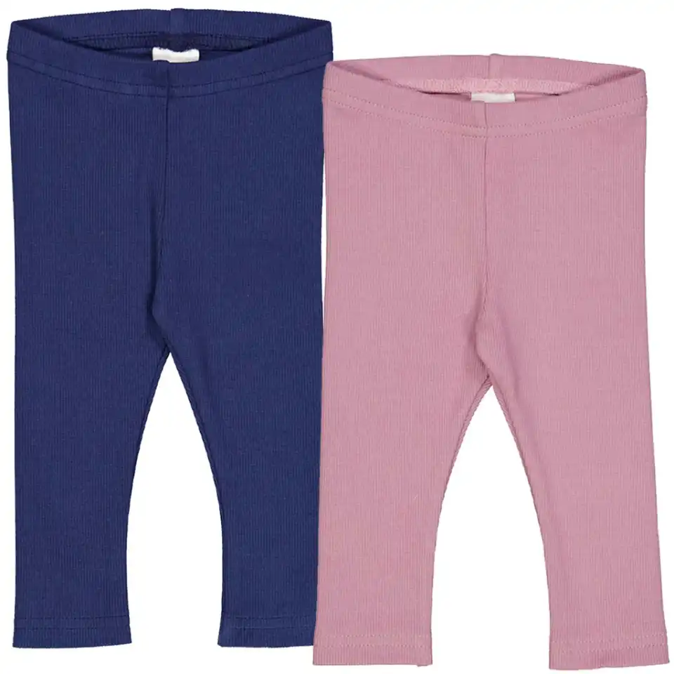 Set 2 colanți rib roz și bleumarin