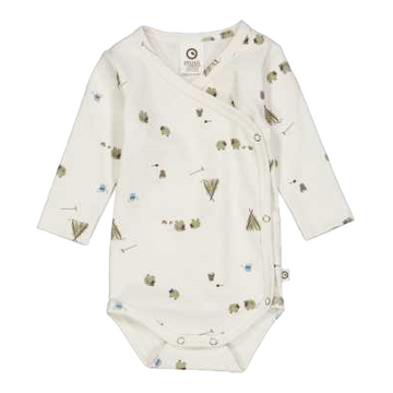 Body tip kimono, crem cu mânecă lungă și imprimeu cu fermă