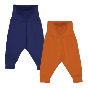 Pantaloni portocalii și bleumarin pentru bebeluși – Alfa Funky, set 2
