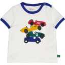 Tricou alb cu mânecă scurtă și imprimeu mașinuță