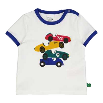 Tricou alb cu mânecă scurtă și imprimeu mașinuță
