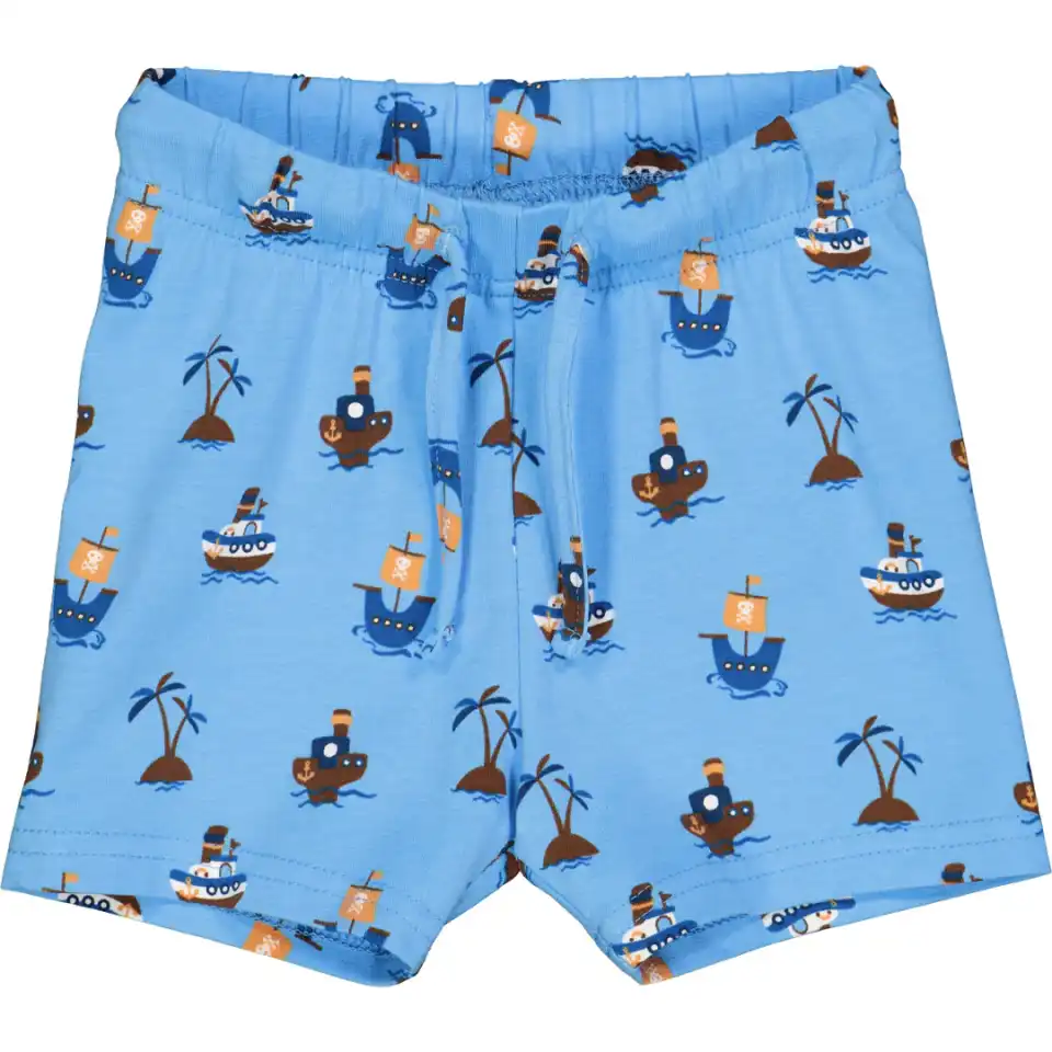 Pantaloni scurți cu imprimeu pirați – albastru, portocaliu papaya și bleumarin