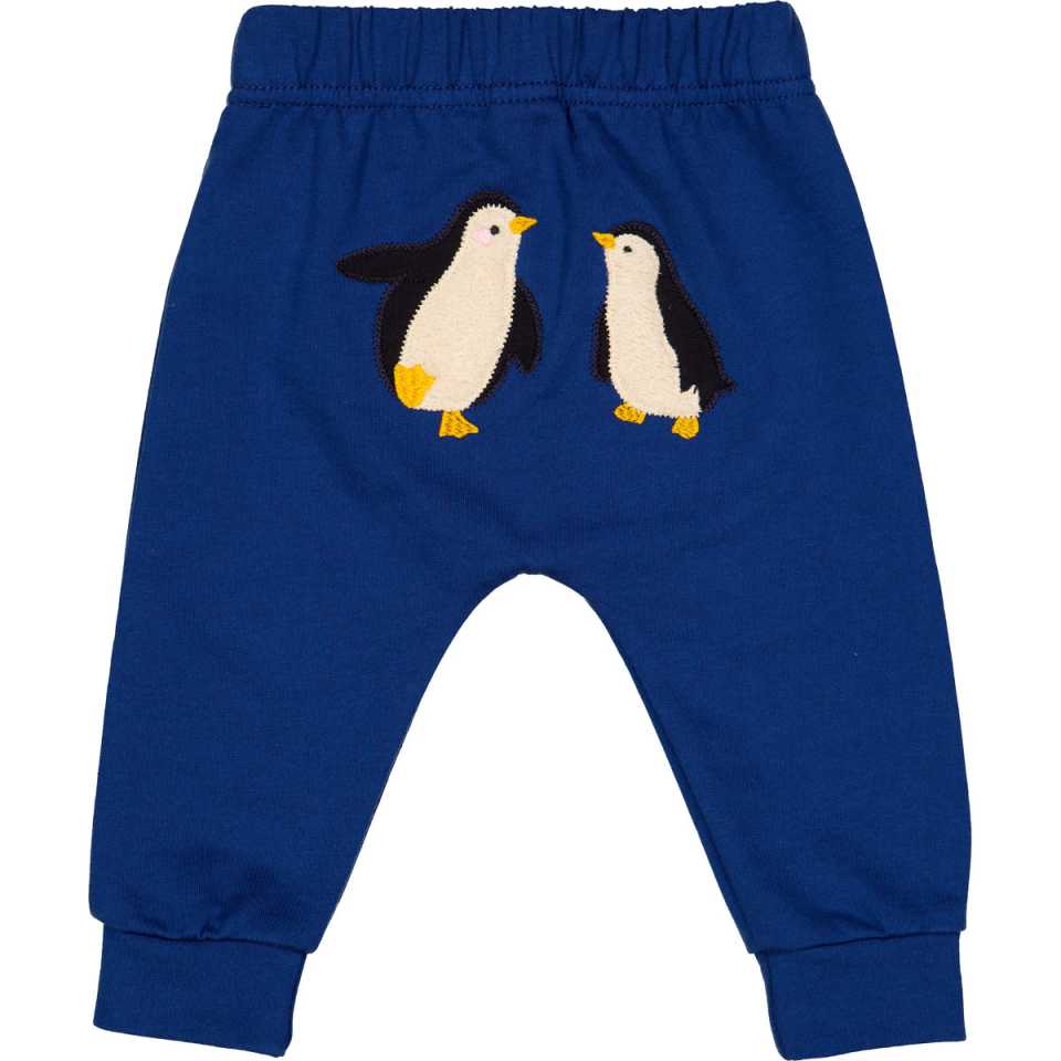 Pantaloni albaștri cu imprimeu pinguini