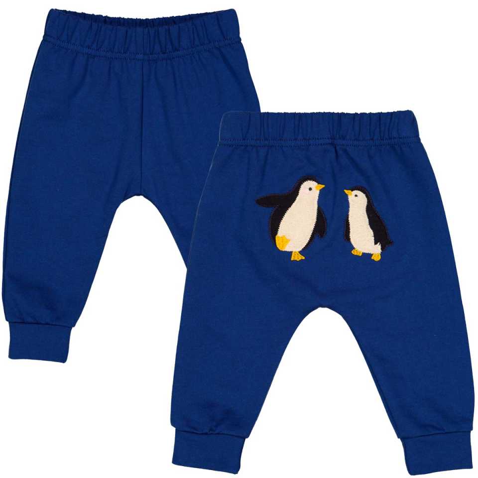 Pantaloni albaștri cu imprimeu pinguini
