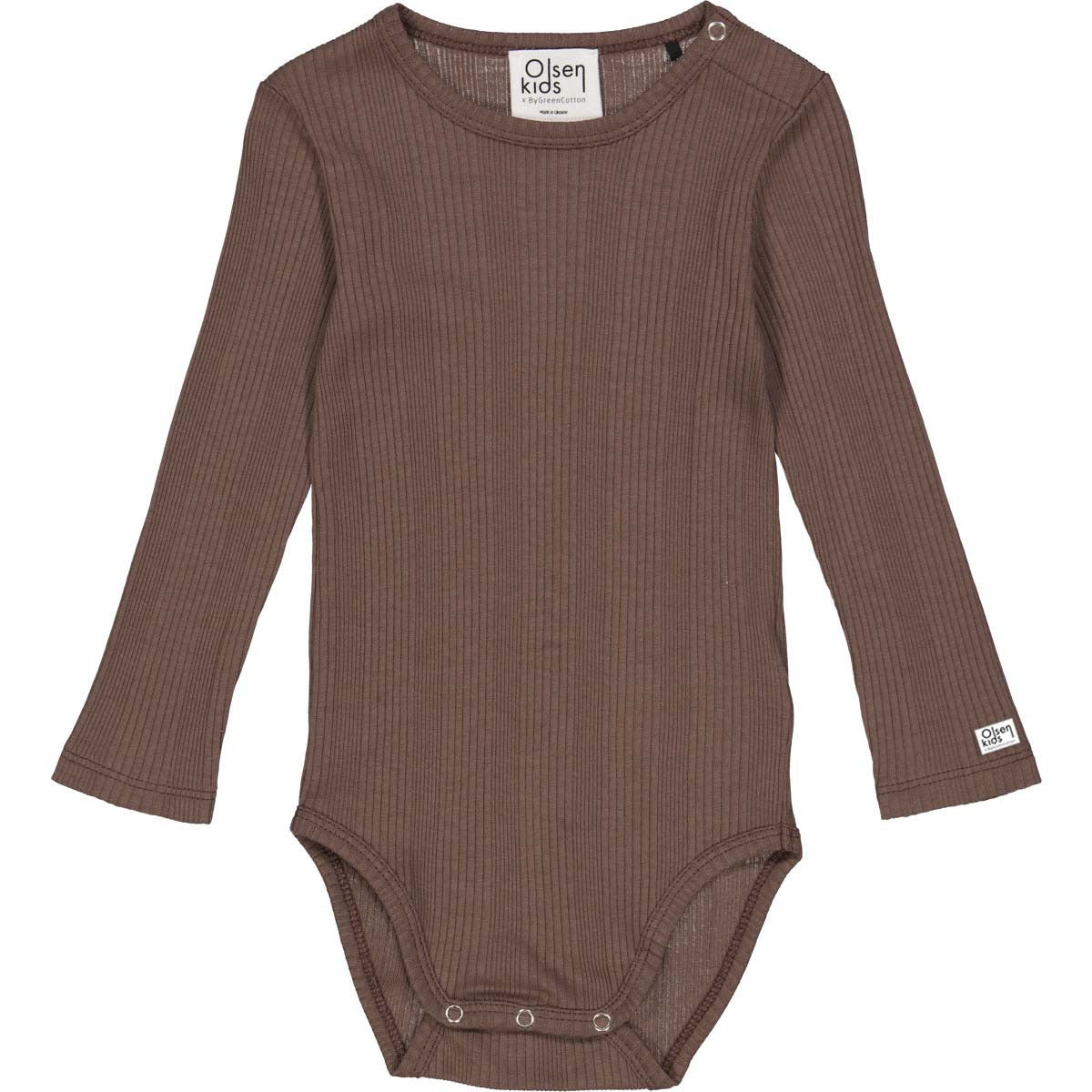 Body rib, maro, subțire, cu mânecă lungă