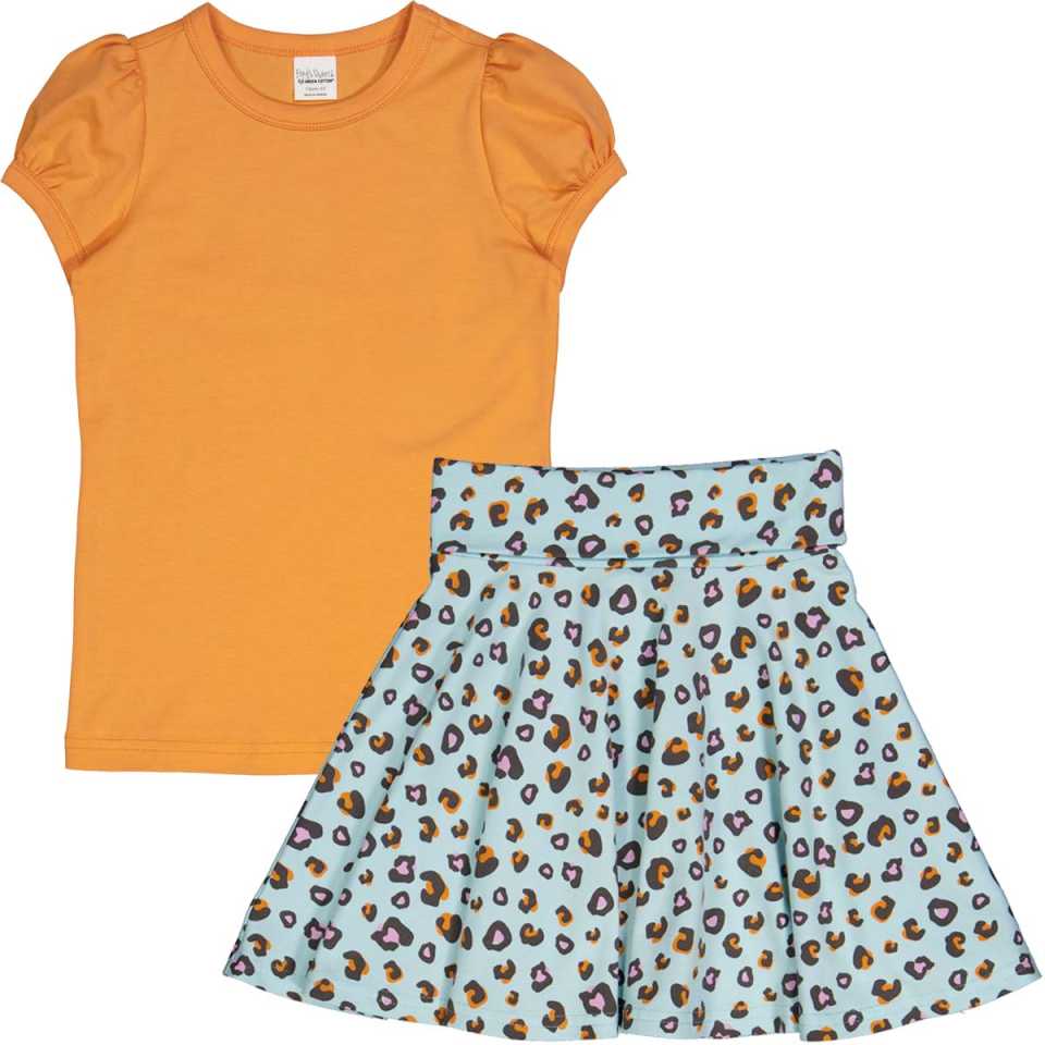 Set Leo – portocaliu și imprimeu leopard, din bumbac organic,