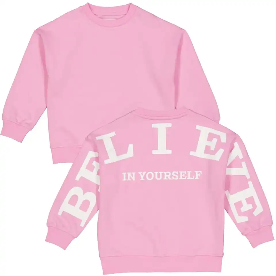Bluza grosuță, roz, „Believe” din bumbac organic