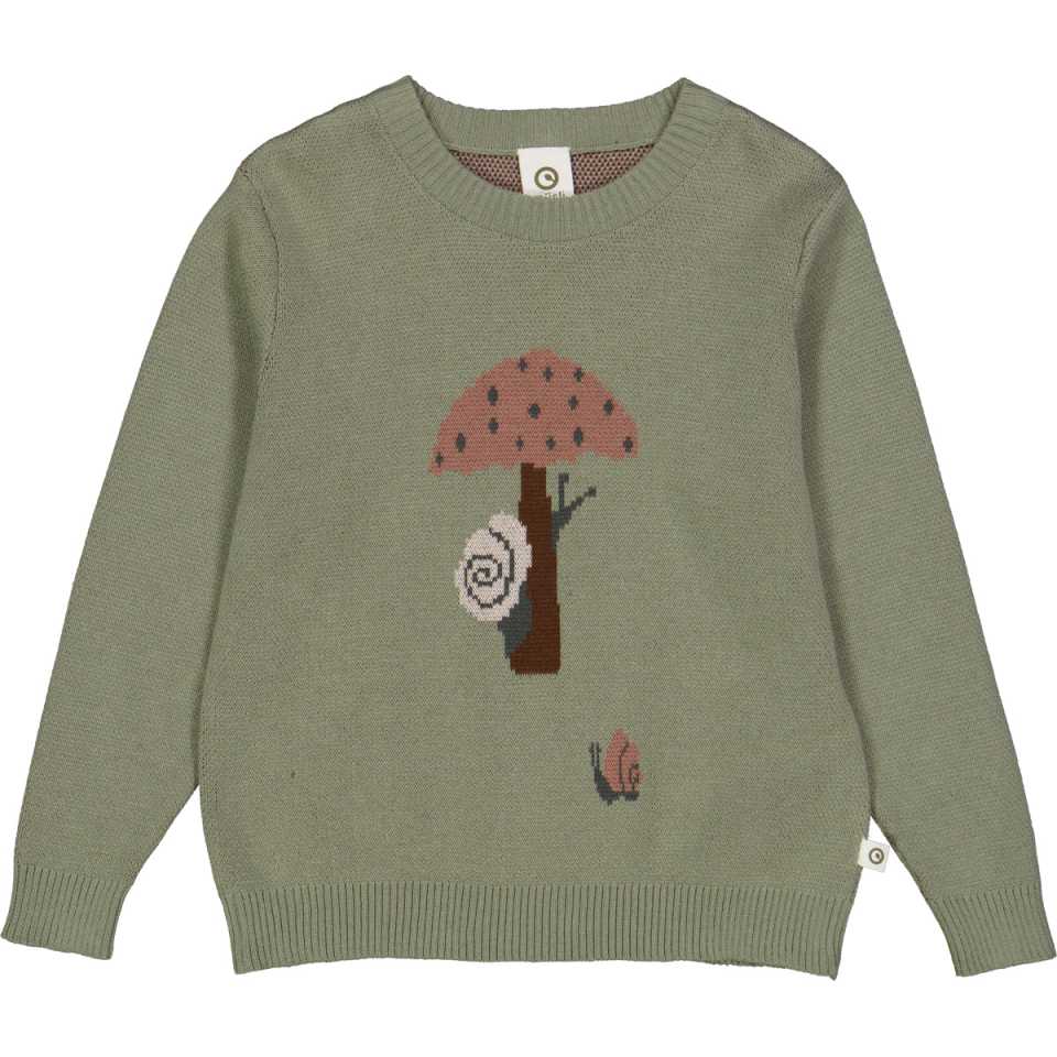 Bluză tricotată cu imprimeu melci, verde, din bumbac organic