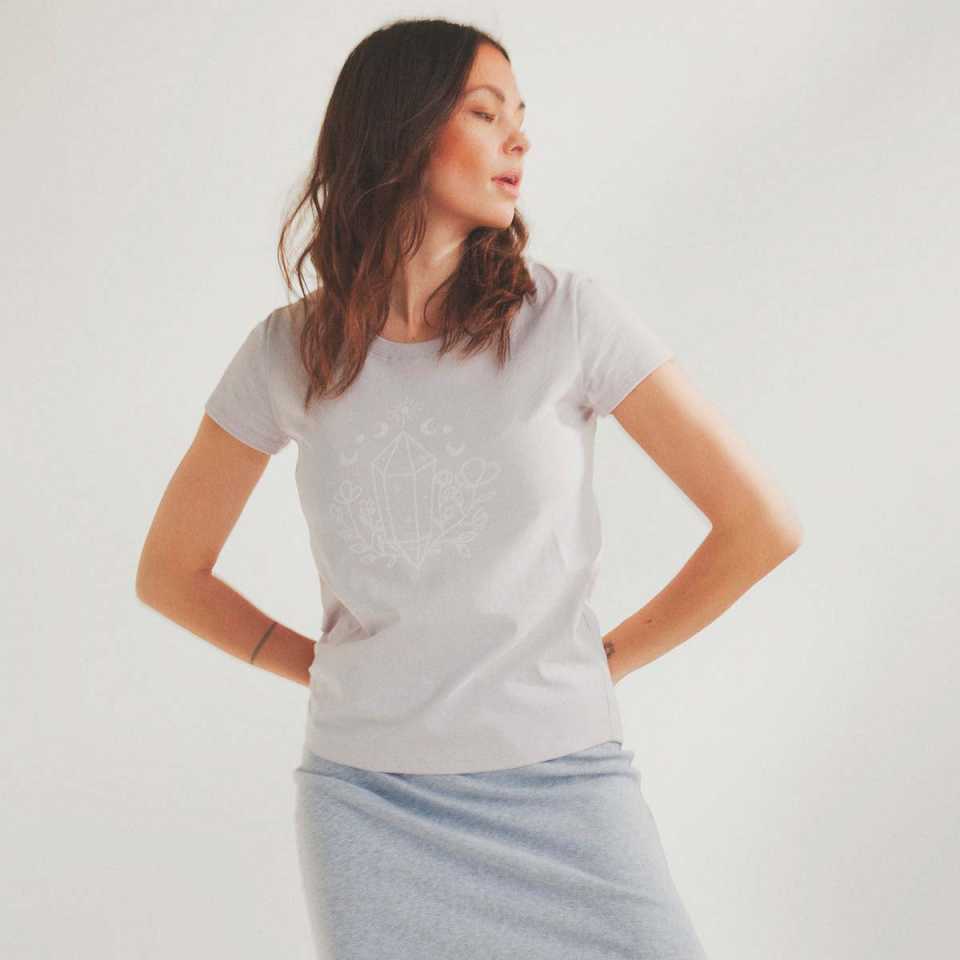 Tricou Just Me cu print, roz lila